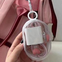 Transparent Mini Storage Bag With Zipper Multifunctional Headphone & Charger Case, Travel Accessory With Keychain white