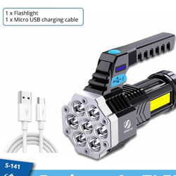 High Power LED Flashlight With COB Side Light: Lightweight Outdoor Lighting, Rechargeable Torch, ABS Material Powerful 7LED Package A