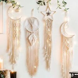 Macrame Dream Catcher Boho Decor Moon Ramadan Wall Hanging Baby Nordic Kids Nursery Color: Macrame 4 PACK
