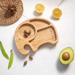 Bamboo Wooden Baby Dinner Plate Elephant