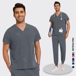 Lightweight Anti Wrinkle Nursing Scrub Set For Men And Women s grey