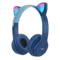 Wireless Bluetooth Headphones Cat Ears LED Light Stereo Headset With Mic dark Blue