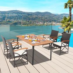 Outdoor Dining Set,Acacia Wood Table &PE Rattan Chairs With Thick Cushions,Outdoor Furniture Set For Entertaining Outdoor Dining Set,Acacia Wood Table &PE Rattan Chairs With Thick Cushions,Outdoor Furniture Set For Entertaining