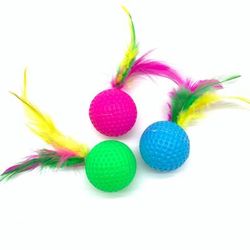 Interactive Kitten Toy: 10pcs Mixed Funny Plastic Golf Balls With Feathers Pet Supplies For Playful Cats mixed
