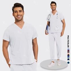 Lightweight Anti Wrinkle Nursing Scrub Set For Men And Women m white