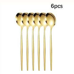 Stainless Steel Cutlery Set: Ideal For Banquets & Restaurants Steak Forks, Dessert Spoons, Fruit Forks (5pcs 30pcs) 6pcs Spoons