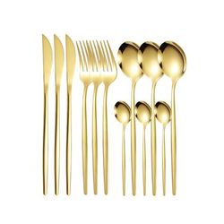12pc Stainless Steel Cutlery Set: Portugal Steak Knife, Fork, Dessert Spoon, Coffee Spoon golden