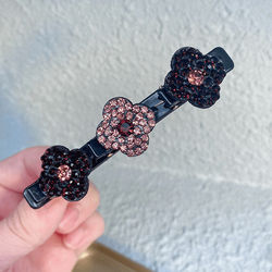 Sparkling Crystal Stone Braided Hair Clips Red Gold