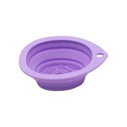 Silicone Makeup Brush Cleaner Foldable Cleaning Bowl & Powder Puff Scrubber deep Purple