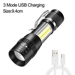 Mini USB Rechargeable LED Flashlight | Portable Long Range Zoom Torch Lamp With Clip For Outdoor Camping USB Charging