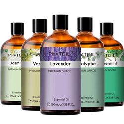 PHATOIL 100ml Essential Oil Set Eucalyptus, Lavender, Vanilla, Jasmine, Lemon & Bergamot For Aromatherapy & Candle Mak 100ml rosemary