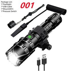 LED Tactical Hunting Torch Flashlight L2 18650: Waterproof Outdoor Lighting With Gun Mount, USB Rechargeable Lamp Without Battery d