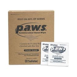 P.A.W.S. Hand Sanitizing Wipe 100 Count Ethyl Alcohol Wipe Individual Packet (628359_BX)
