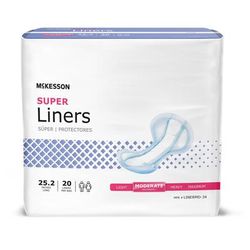 McKesson Super Incontinence Liner 25-1/5 Inch Length Moderate Absorbency Polymer Core One Size Fits Most (1187897_CS)