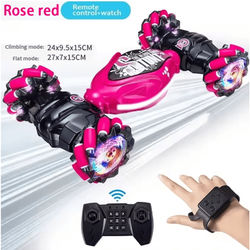 4WD Gesture Control Stunt Car Remote Twist & Drift Toy With LED Lights remote Control And Watch red