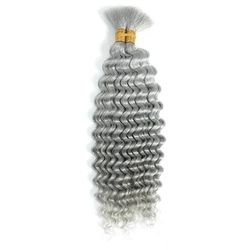 Brazilian Virgin Human Hair Deep Wave Bulk, No Weft Braiding Hair For Boho Braids grey 18inches
