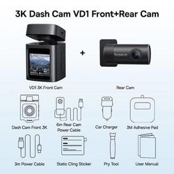 Baseus VD1 3K Dash Cam With GPS Front And Rear Car Camera With Supercapacitor & 24H Parking Surveillance front N Rear none
