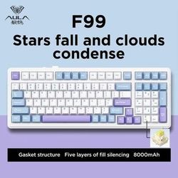 AULA F99 Wireless Mechanical Gaming Keyboard 99 Key RGB Hot Swappable With Bluetooth & Wired Modes purple And White C