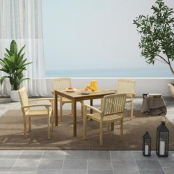 Set Of 4 Outdoor Patio Chairs With Slatted Seat & Curved Seat, Teak Wood Set Of 4 Outdoor Patio Chairs With Slatted Seat & Curved Seat, Teak Wood