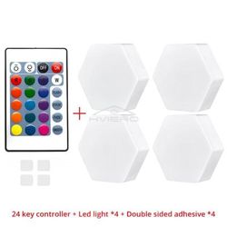 Hexagon Touch Sensor RGB LED Night Lights Quantum Honeycomb Wall Lamp 1 Controller 4 Lamp 16colors