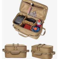 Heavy Duty Gas Canister Storage Bag Spacious Camping Tool Bag For Picnic Cookware, Utensils & Ground Nail Kit khaki
