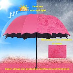 Fashion Anti UV Mini Folding Automatic Umbrella, Lightweight Windproof Sun And Rain Parasol For Travel Use pink