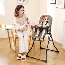Easy Clean Compact Highchair With Removable Adjustable Tray And PU Seat Cushion, Foldable Portable Baby Feeding Chair Easy Clean Compact Highchair With Removable Adjustable Tray And PU Seat Cushion, Foldable Portable Baby Feeding Chair