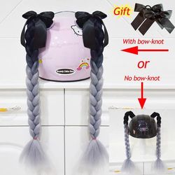 Twist Dual Pigtail Wig For Motorcycle Helmet, Women Braided Hairpiece With Sucker Attachment For Motorbike Helmets 2pcs B37(no Helmet)