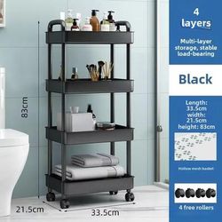 3 Tier Rolling Utility Cart For Kitchen, Bathroom & Craft Mobile Storage Organizer With Reinforced Handles black 4 Layers2