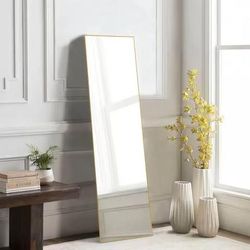 Modern Full Body Mirror With Stand Or Wall Mount 59x16 Inch Aluminum Frame gold rectangle
