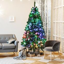 7FT Artificial Christmas Tree With Multi Colored Fiber Optic Lights, Pre Lit Spruce Tree For Indoor Holiday, Home Decor 7FT Artificial Christmas Tree With Multi Colored Fiber Optic Lights, Pre Lit Spruce Tree For Indoor Holiday, Home Decor