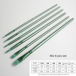 Watercolor Brush Pointed Round Flat Head Soft Hair Set, Ergonomic Nylon Brushes For Beginner's Art Student Hand Drawn green Mixed Head 6pc