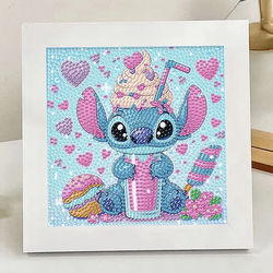 Kids 5D Diamond Painting Kit DIY Animal Art Set With Big Gem Crystals 17x17cm blue Stitch