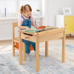 Kids Wood Activity Table & Chair Set With Storage, Ergonomic Study Desk For Toddlers 3+ Kids Wood Activity Table & Chair Set With Storage, Ergonomic Study Desk For Toddlers 3+