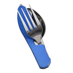 Portable Camping Utensil Set, Foldable Stainless Steel Knife Fork Spoon Combo For Travel, Picnic, Hiking & Adventure blue