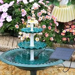 Solar Bird Bath With Detachable Solar Pump, DIY Water Landscaping Fountain & Outdoor Bird Feeder green