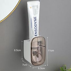 Smart Toothpaste Dispenser Wall Mount, Hands Free Automatic Squeezer & Toothbrush Holder For Organized Bathrooms gray