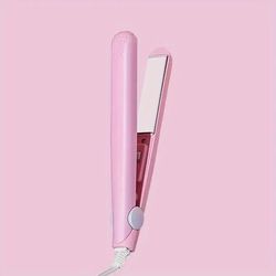 Quick Heating Mini Hair Straightener, Non Damaging Ceramic Plate Bangs Clip For Curling & Multi Color Styling pink