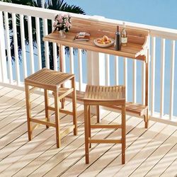 3 Piece Patio Acacia Wood Bar Table Set With Footrest & Curved Wood Seat 3 Piece Patio Acacia Wood Bar Table Set With Footrest & Curved Wood Seat