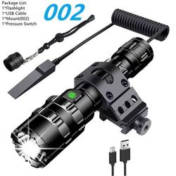 LED Tactical Flashlight With Gun Mount USB Rechargeable Waterproof Hunting Torch package G without Battery