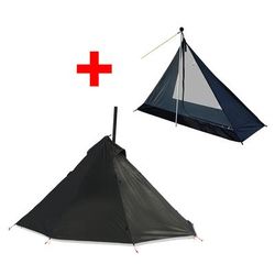 Ultralight Camping Hot Tent With Chimney Window, Tipi Teepee Bushcraft Tent, Outdoor Double Layer Pyramid Shelter black Tent Full Set