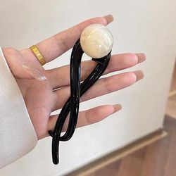 Twisted Design Twist Hair Clip With Acrylic Beads & Imitation Pearls For Women cream bead