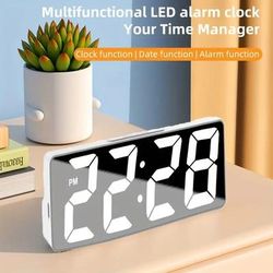 Modern Digital Clock,LED Display With Date Temperature, Auto Dim Feature,Snooze Function,Desktop Electronic Clock multicolor White