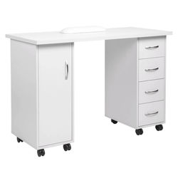 Double Sided Manicure Table Nail Desk With Drawers Wrist Rest Salon Makeup Station Office Storage, 8 Lockable Wheels Double Sided Manicure Table Nail Desk With Drawers Wrist Rest Salon Makeup Station Office Storage, 8 Lockable Wheels