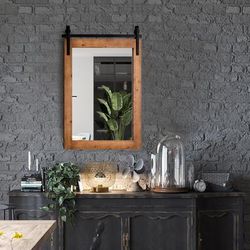 Wood Frame Wall Mirror, 30 X 22 Inch Rustic Farmhouse Mirror With Explosion Proof Glass, Easy Mount For Home & Bathroom Wood Frame Wall Mirror, 30 X 22 Inch Rustic Farmhouse Mirror With Explosion Proof Glass, Easy Mount For Home & Bathroom