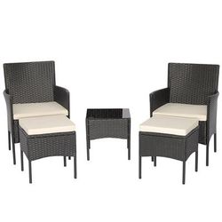 Modern Outdoor Wicker Sofa Set With Coffee Table And Ottomans, PE Rattan Patio Seating Set For Porch, Poolside Modern Outdoor Wicker Sofa Set With Coffee Table And Ottomans, PE Rattan Patio Seating Set For Porch, Poolside