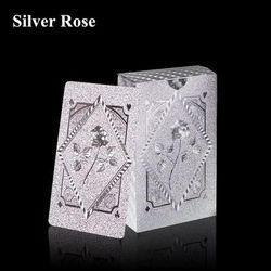 Waterproof Multiple Styles Color Playing Card Group With Poker Suit, Magic Dmagic Board Game Gift Collection silver Rose
