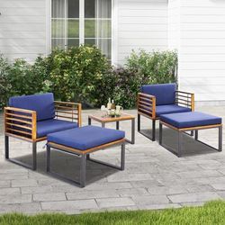 5 Piece Patio Acacia Wood Chair Set With Ottomans & Coffee Table, Outdoor Lounge Furniture For Backyard Relaxation 5 Piece Patio Acacia Wood Chair Set With Ottomans & Coffee Table, Outdoor Lounge Furniture For Backyard Relaxation