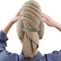 Extra Large Microfiber Hair Towel Wrap,Ultra Absorbent Quick Dry Turban With Elastic Band khaki