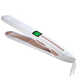 Professional Titanium Flat Iron Hair Straightener With Digital LCD Display, Dual Voltage For Salon & Home Use white
